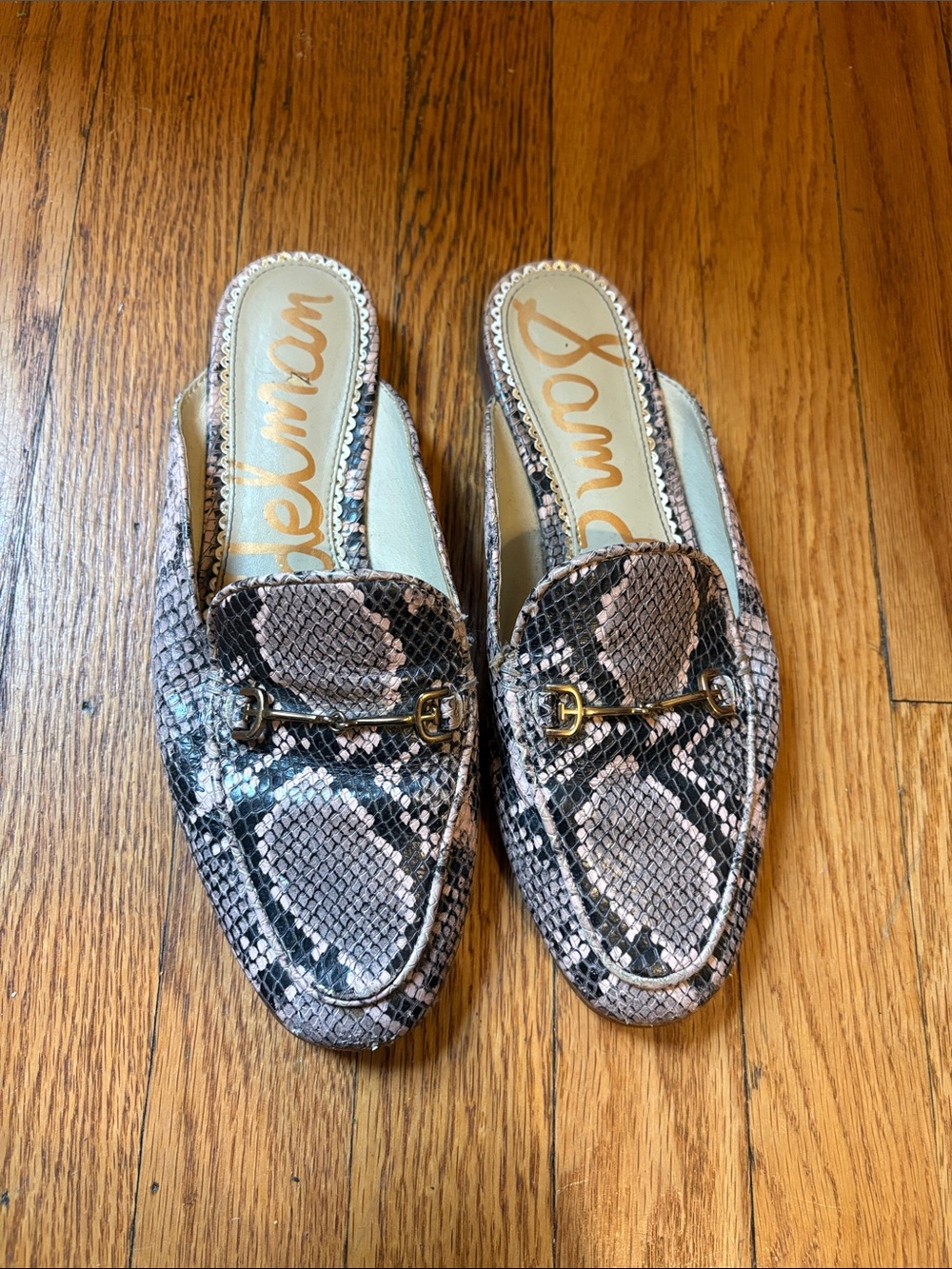 Sam Edelman Linnie pink and purple snakeskin mules size 6